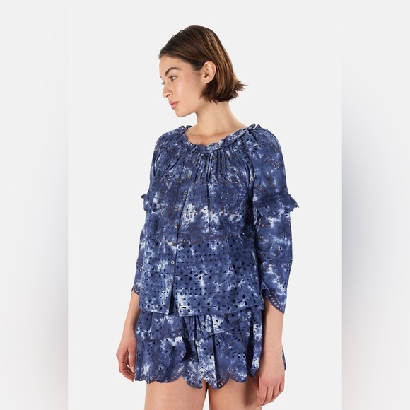 LoveShackFancy Blue Eyelet Blouse - Picture 1 of 6